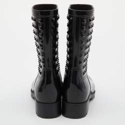 Pre Owned Valentino Black Rubber Rockstud Rain Boots Size 37