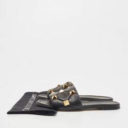 Pre Owned Valentino Black Leather Roman Stud Flat Slides Size 40