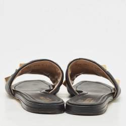 Pre Owned Valentino Black Leather Roman Stud Flat Slides Size 40
