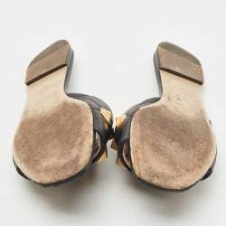 Pre Owned Valentino Black Leather Roman Stud Flat Slides Size 40
