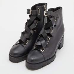 Pre Owned Valentino Black Leather Ankle Boots Size 38