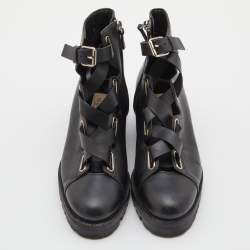 Pre Owned Valentino Black Leather Ankle Boots Size 38