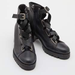Pre Owned Valentino Black Leather Ankle Boots Size 38