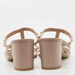 Pre Owned Valentino Beige Leather Rockstud Slide Sandals Size 40.5