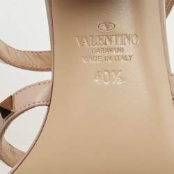 Pre Owned Valentino Beige Leather Rockstud Slide Sandals Size 40.5