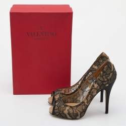 Pre Owned Valentino Black Lace and Satin Peep Toe Pumps 39
