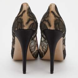 Pre Owned Valentino Black Lace and Satin Peep Toe Pumps 39