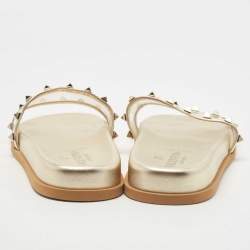 Pre Owned Valentino Gold Leather and PVC Rockstud Flat Slides Size 39