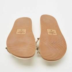 Pre Owned Valentino Gold Leather and PVC Rockstud Flat Slides Size 39