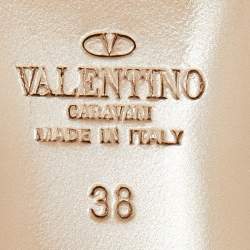 Pre Owned Valentino Black/Pink Patent Leather Rockstud Caged Ankle Strap Pumps Size 38