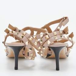 Pre Owned Valentino Black/Pink Patent Leather Rockstud Caged Ankle Strap Pumps Size 38