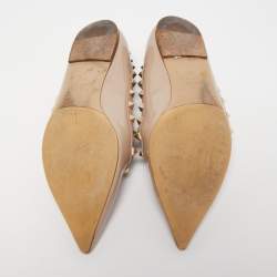 Pre Owned Valentino Beige Patent Leather Rockstud Ballet Flats Size 40.5
