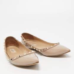 Pre Owned Valentino Beige Patent Leather Rockstud Ballet Flats Size 40.5