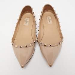 Pre Owned Valentino Beige Patent Leather Rockstud Ballet Flats Size 40.5