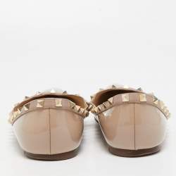 Pre Owned Valentino Beige Patent Leather Rockstud Ballet Flats Size 40.5