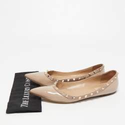 Pre Owned Valentino Beige Patent Leather Rockstud Ballet Flats Size 40.5