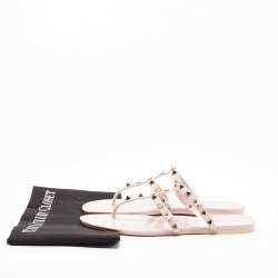 Pre Owned Valentino Pink Rubber Rockstud Thong Flat Slides Size 39