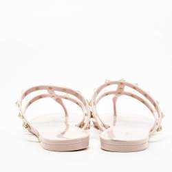 Pre Owned Valentino Pink Rubber Rockstud Thong Flat Slides Size 39