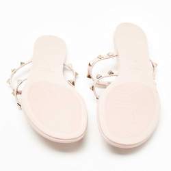 Pre Owned Valentino Pink Rubber Rockstud Thong Flat Slides Size 39