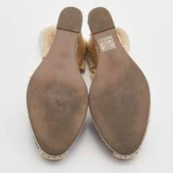 Pre Owned Valentino Black Lace and Leather Espadrille Wedges Sandals Size 37