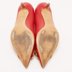 Pre Owned Valentino Red Leather V Logo Pumps Size 37.5