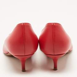 Pre Owned Valentino Red Leather V Logo Pumps Size 37.5