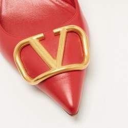 Pre Owned Valentino Red Leather V Logo Pumps Size 37.5