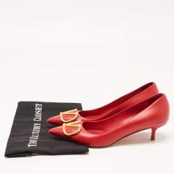 Pre Owned Valentino Red Leather V Logo Pumps Size 37.5