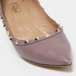 Pre Owned Valentino Purple Leather Rockstud Wedge Pumps Size 40.5