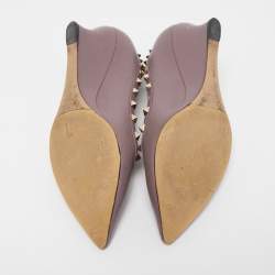 Pre Owned Valentino Purple Leather Rockstud Wedge Pumps Size 40.5