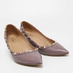 Pre Owned Valentino Purple Leather Rockstud Wedge Pumps Size 40.5