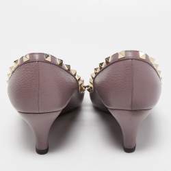 Pre Owned Valentino Purple Leather Rockstud Wedge Pumps Size 40.5