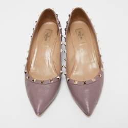 Pre Owned Valentino Purple Leather Rockstud Wedge Pumps Size 40.5