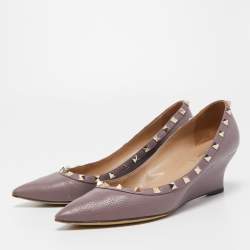 Pre Owned Valentino Purple Leather Rockstud Wedge Pumps Size 40.5