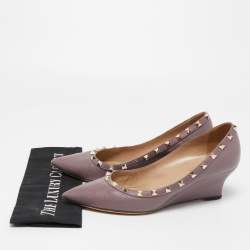 Pre Owned Valentino Purple Leather Rockstud Wedge Pumps Size 40.5