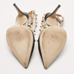 Pre Owned Valentino Black Leather Rockstud Strappy Pointed Toe Pumps Size 40