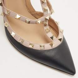 Pre Owned Valentino Black Leather Rockstud Strappy Pointed Toe Pumps Size 40
