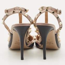 Pre Owned Valentino Black Leather Rockstud Strappy Pointed Toe Pumps Size 40