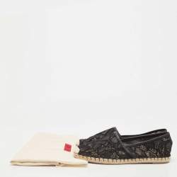 Pre Owned Valentino Black Lace and Leather Butterfly Espadrille Flats Size 41
