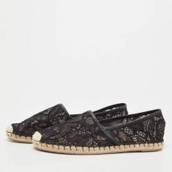 Pre Owned Valentino Black Lace and Leather Butterfly Espadrille Flats Size 41