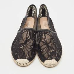 Pre Owned Valentino Black Lace and Leather Butterfly Espadrille Flats Size 41