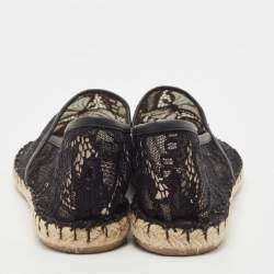 Pre Owned Valentino Black Lace and Leather Butterfly Espadrille Flats Size 41