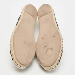 Pre Owned Valentino Black Lace and Leather Butterfly Espadrille Flats Size 41