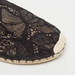 Pre Owned Valentino Black Lace and Leather Butterfly Espadrille Flats Size 41