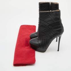 Pre Owned Valentino Black Leather Zip Mid Calf Boots Size 36