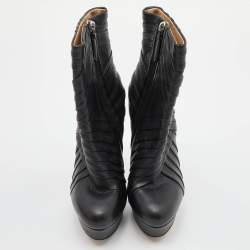 Pre Owned Valentino Black Leather Zip Mid Calf Boots Size 36