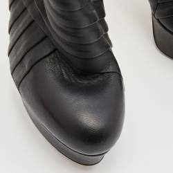 Pre Owned Valentino Black Leather Zip Mid Calf Boots Size 36