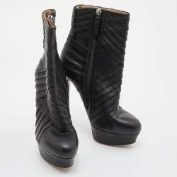 Pre Owned Valentino Black Leather Zip Mid Calf Boots Size 36