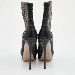 Pre Owned Valentino Black Leather Zip Mid Calf Boots Size 36