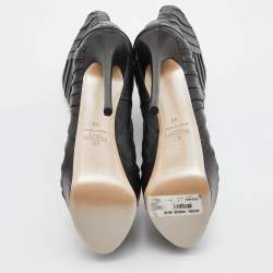 Pre Owned Valentino Black Leather Zip Mid Calf Boots Size 36